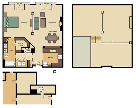 Floor plan for 1 bed, 1 bath, 1166 sqft